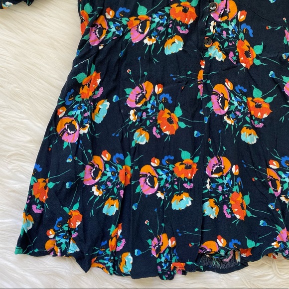 Zara Navy Blue Floral Button Front Blouse Shirt - Picture 4 of 9